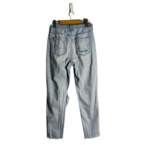American Eagle Women's Light Wash Distressed High Waisted Mom Jeans - Picture 9 of 9
